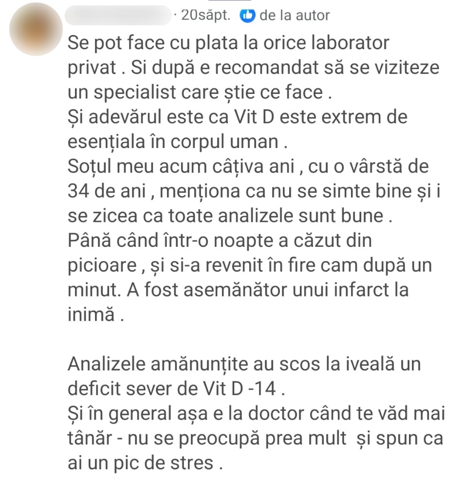 Comentariu real primit la un videoclip despre analize, cu numele și poza șterse